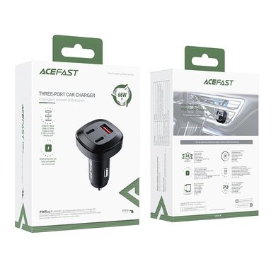 Купити Автомобільний зарядний пристрій ACEFAST B3 66W(USB-C+USB-C+USB-A) three-port metal car charger USB-A/Type-C Black