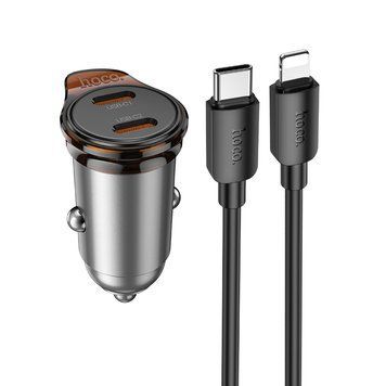 Купити Автомобільний зарядний пристрій HOCO NZ16 Rigorous single port PD30W car charger set(C to iP) Metal Grey