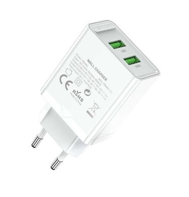 Купити Мережевий зарядний пристрій Vention Two-Port USB(A+A) (18W/18W) White