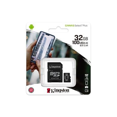 Купити Карта памяти Kingston microSDHC Canvas Select Plus 32GB Class 10 UHS-I A1 W-100MB/s R-100MB/s +SD-адаптер
