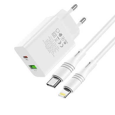 Купити Сетевое зарядное устройство Borofone BA56A Lavida PD20W+QC3.0 charger (Type-C to Lightning) White