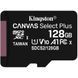 Карта памяти microSDXC (UHS-1) Kingston Canvas Select Plus 128Gb class 10 А1 (R-100MBs) (адаптер SD)