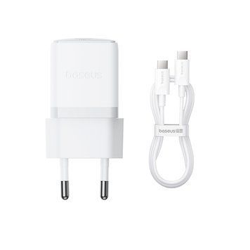 Купити Мережевий зарядний пристрій Baseus Palm Fast Charger 1C 30W EU Moon White(With:Baseus Mini White Cable Type-C to Type-C 60W(20V/3A) 1m Moon White)