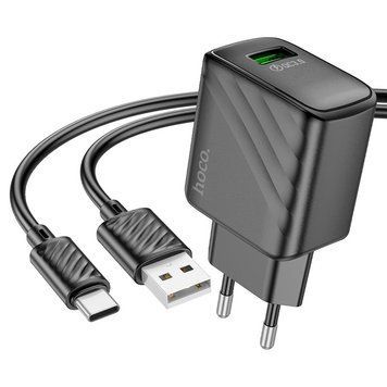 Купити Сет сетевой зарядный устройство HOCO CS21A Rich single port QC3.0 charger (Type-C)(EU) Black