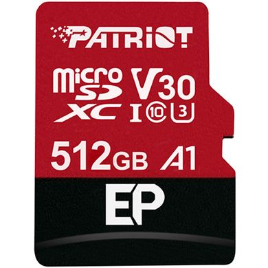 Купити Карта пам'яті Patriot microSDXC EP Series 512GB Class 10 UHS-I (U3) V30 A1 W-80MB/s R-100MB/s