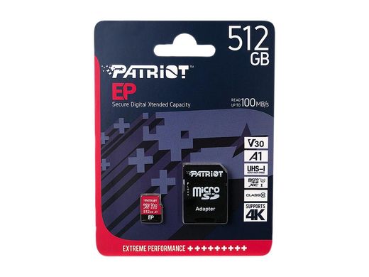 Купити Карта пам'яті Patriot microSDXC EP Series 512GB Class 10 UHS-I (U3) V30 A1 W-80MB/s R-100MB/s