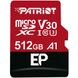 Карта памяти Patriot microSDXC EP Series 512GB Class 10 UHS-I (U3) V30 A1 W-80MB/s R-100MB/s