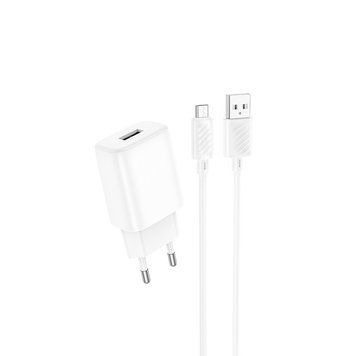 Купити Мережевий зарядний пристрій з кабелем HOCO C134A Solid single-port charger set(Micro) White