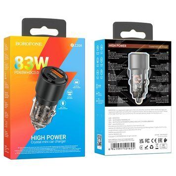 Купити Автомобильное зарядное устройство BOROFONE BZ20A Smart 83W dual port PD65W+QC3.0 car charger Transparent Black
