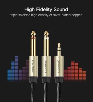 Купити Аудіо кабель UGREEN AV126 3.5mm TRS to Dual 6.35mm TS Audio Cable 2m (Gray)(UGR-10615)