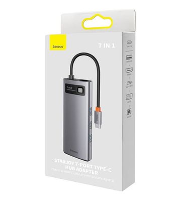 Купити USB-хаб Baseus Metal Gleam Series 7-in-1 Multifunctional Type-C HUB Type-C to HDMI*1+USB3.0*3+PD*1+VGA*1+RJ45*1 0,18 m Gray