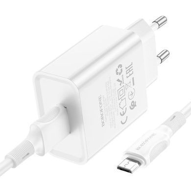 Купити Мережевий зарядний пристрій BOROFONE BA74A Aspirer single port charger set(Micro) White
