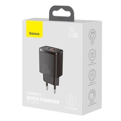 Купити Мережевий зарядний пристрій Baseus Compact Quick Charger U+C 20W EU Black