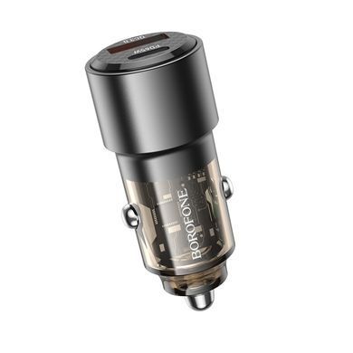 Купити Автомобильное зарядное устройство BOROFONE BZ20A Smart 83W dual port PD65W+QC3.0 car charger Transparent Black