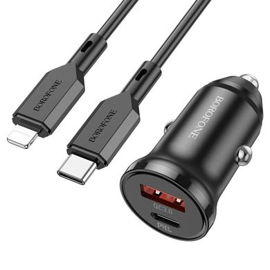 Купити Автомобильное зарядное устройство Borofone BZ18A PD20W+QC3.0 car charger set(Type-C to iP) USB-A/Type-C Black