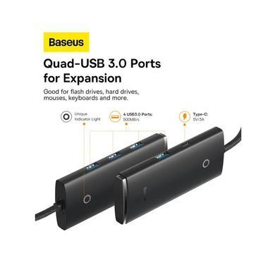 Купити USB-Hub Baseus Lite Series 4-Port Type-C HUB Adapter (Type-C to USB 3.0*4 ) 1m Black