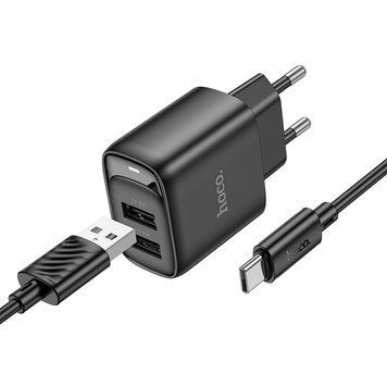 Купити Мережевий зарядний пристрій з кабелем HOCO C141A Smart dual-port charger set(Type-C) Black