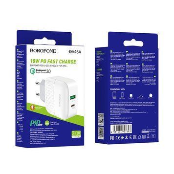 Купити Мережевий зарядний пристрій BOROFONE BA46A Premium PD + QC3.0 18W White