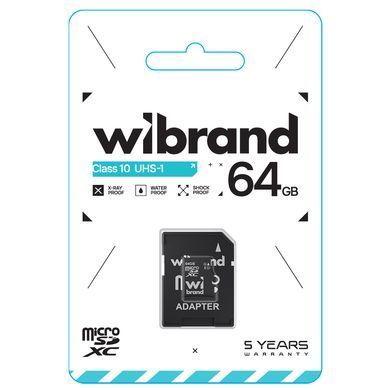 Купити Карта пам'яті microSDXC (UHS-1) Wibrand 64Gb class 10 (adapter SD)