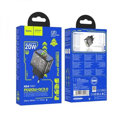 Купити Сетевое зарядное устройство Hoco N34 Dazzling dual-port Black