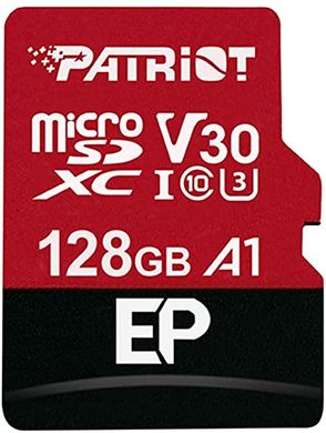 Купити Карта памяти Patriot microSDXC EP Series 128GB Class 10 UHS-I (U3) V30 A1 W-80MB/s R-90MB/s +SD-адаптер