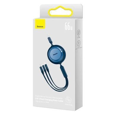 Купити Кабель Baseus Bright Mirror 2 Series Retractable 3-in-1 Fast Charging Data Cable USB to M+L+C 66W 1.1m Blue