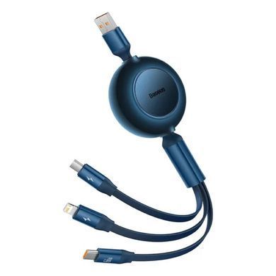 Купити Кабель Baseus Bright Mirror 2 Series Retractable 3-in-1 Fast Charging Data Cable USB to M+L+C 66W 1.1m Blue