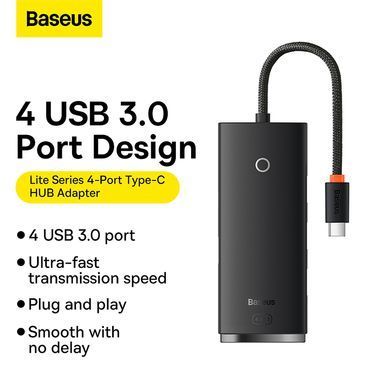 Купити USB-Hub Baseus Lite Series 4-Port Type-C HUB Adapter (Type-C to USB 3.0*4) 25cm Black