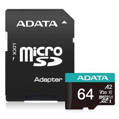 Купити Карта памяти microSDXC (UHS-1 U3) A-DATA Premier Pro 64Gb Class 10 V30S A2 (R-100Mbs W85Mbs) (адаптер SD)