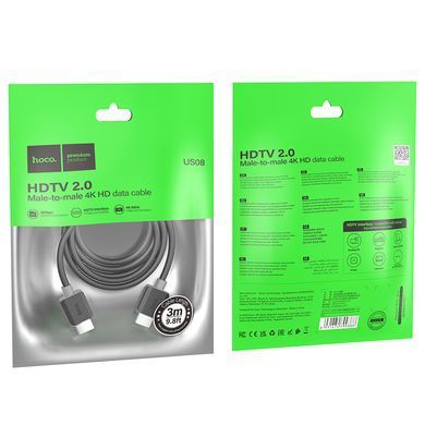 Купити Кабель HOCO US08 HDTV 2.0 male-to-male 4K HD data cable(L=3M) Black