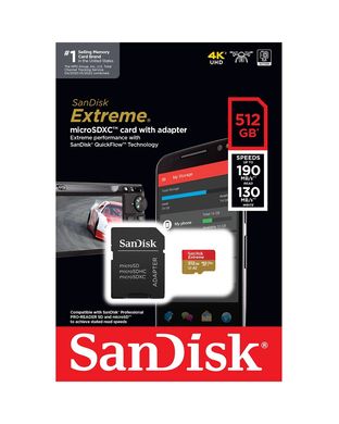 Купити Карта пам'яті SanDisk microSDXC Extreme 512GB Class 10 UHS-I (U3) V30 A2 W-130MB/s R-190MB/s