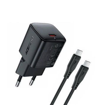 Купити Мережевий зарядний пристрій з кабелем ACEFAST A117 PD20W mini GaN fast charger set(P16),black Black