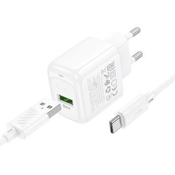 Купити Мережевий зарядний пристрій з кабелем HOCO CS52A Surplus single-port QC3.0 charger set(Type-C) White