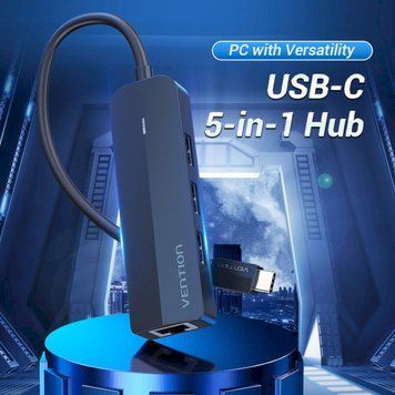 Купити USB-хаб Vention USB-C to USB 3.0*3/RJ45/Micro-B HUB 0.15M Black ABS Type