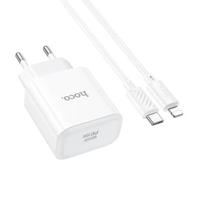Купити Мережевий зарядний пристрій HOCO C76A Pro Majestic single port PD30W charger set (C to iP)(EU) White