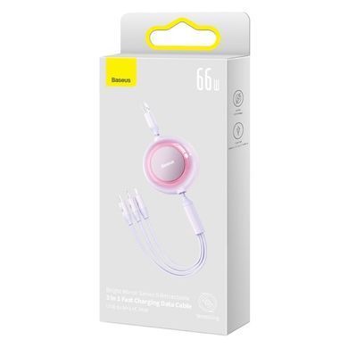 Купити Кабель Baseus Bright Mirror 2 Series Retractable 3-in-1 Fast Charging Data Cable USB to M+L+C 66W 1.1m Purple