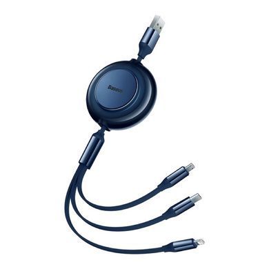 Купити Кабель Baseus Bright Mirror 2 Series Retractable 3-in-1 Fast Charging Data Cable USB to M+L+C 3.5A 1.1m Blue
