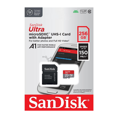 Купити Карта памяти SanDisk microSDXC Ultra 256GB Class 10 UHS-I (U1) V10 A1 до 90 МБ/с до 150 МБ/с