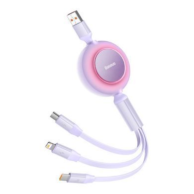 Купити Кабель Baseus Bright Mirror 2 Series Retractable 3-in-1 Fast Charging Data Cable USB to M+L+C 66W 1.1m Purple