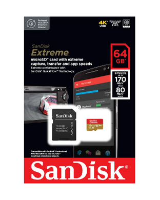Купити Карта памяти SanDisk Extreme 64GB Class 10 UHS-I (U3) V30 A2 W-80MB/s R-170MB/s