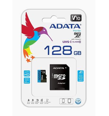 Купити Карта пам'яті A-DATA microSDXC Premier 128GB Class 10 UHS-I V10 A1 R-100MB/s +SD-адаптер