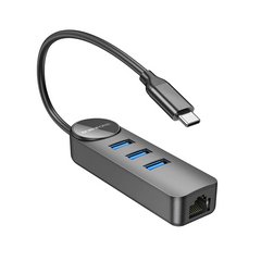 Купити USB-хаб Borofone DH6 Erudite 4-in-1 Type-C to 3xUSB3.0+RJ45 20 см Black