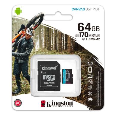 Купити Карта пам'яті Kingston microSDXC Kingston Canvas Go Plus 64GB Class 10 V30 W-80MB/s R-170MB/s +SD-адаптер