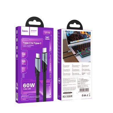 Купити Кабель HOCO U119 Type-C to Type-C 60W, 1.2m, nylon, aluminum connectors, Black