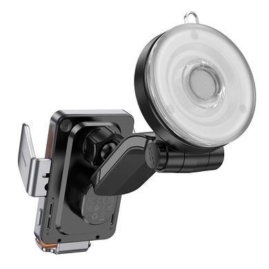 Купити Автотримач для телефона з БЗП HOCO HW8 Transparent Discovery Edition wireless fast charging car holder(center console) Metal Gray