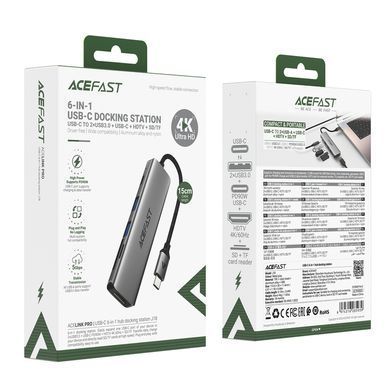 Купити USB-хаб ACEFAST J18 USB-C 6-in-1 HUB docking station Metal Gray