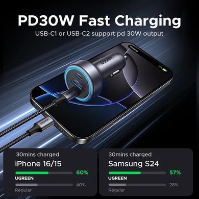 Купити Автомобільний зарядний пристрій UGREEN EC307 30W 3-Port Fast Car Charger
