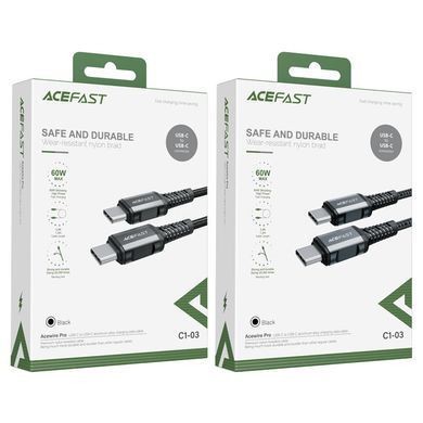 Купити Кабель ACEFAST C1-03 Type-C to Type-C 3A, 1.2m, nylon, aluminum connectors, Black