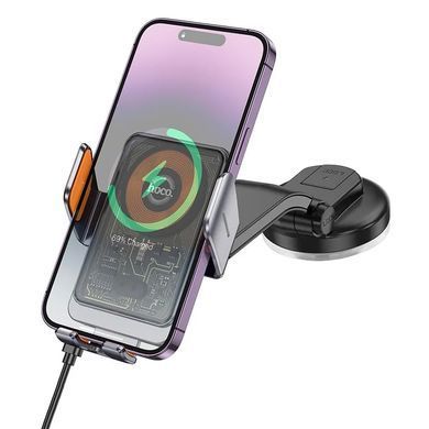 Купити Автотримач для телефона з БЗП HOCO HW8 Transparent Discovery Edition wireless fast charging car holder(center console) Metal Gray