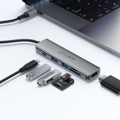 Купити USB-хаб ACEFAST J18 USB-C 6-in-1 HUB docking station Metal Gray